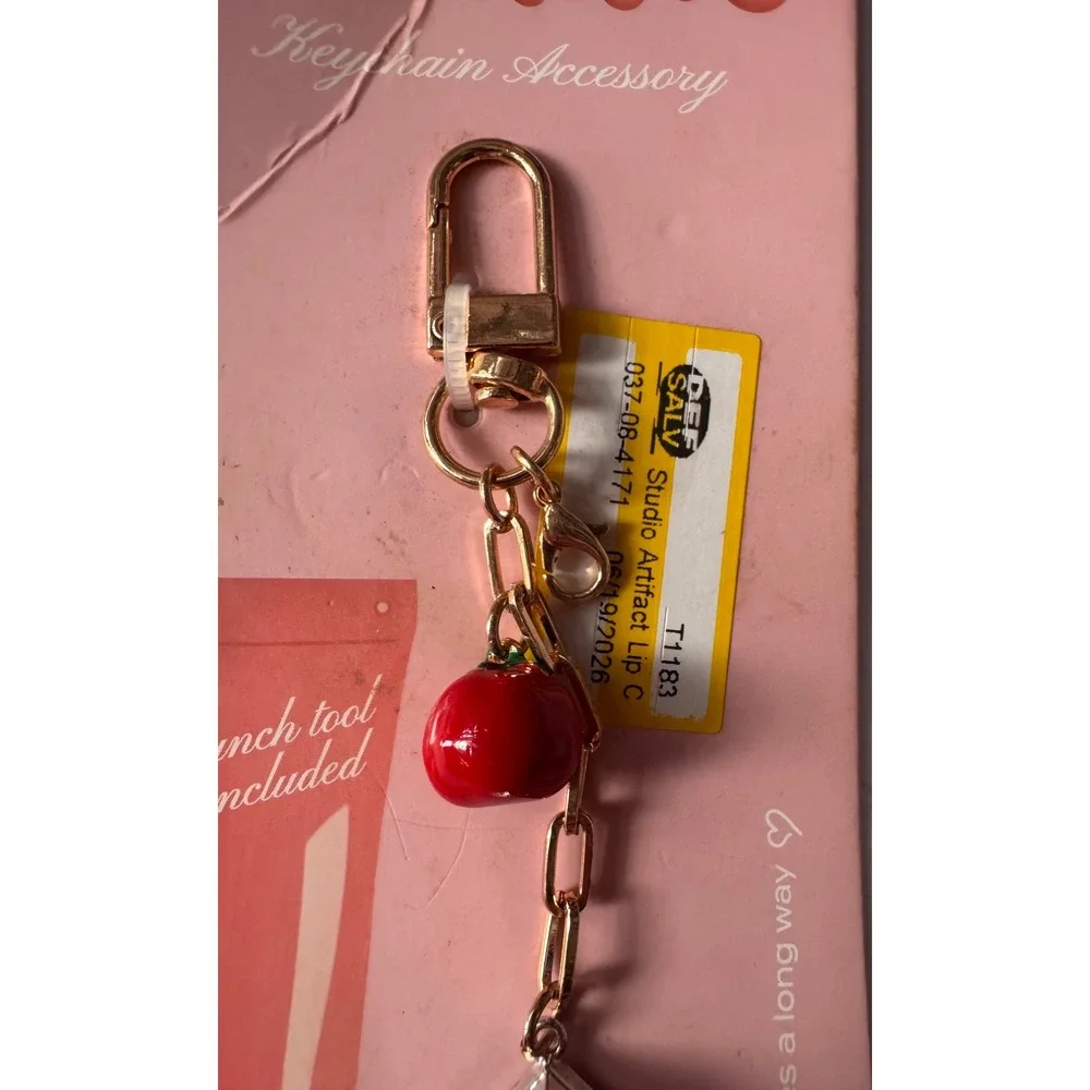 Line Modern Lip Charm Keychain Tomato Rose Gold Tone with Punch Tool LB1LCK2